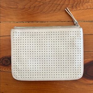 White leather perforated zip wallet / clutch / wristlet style w 8 card slots